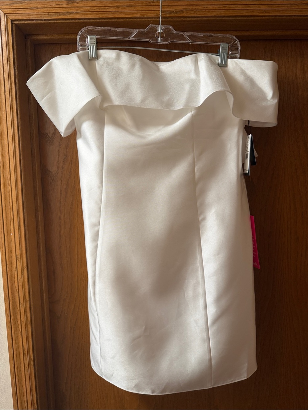 Adrianna Papell Off-Shoulder White Satin Mini Dress